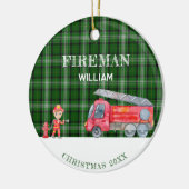 Aangepaste Foto Keepsake Fireman Kerstmis Firetruc Keramisch Ornament (Links)
