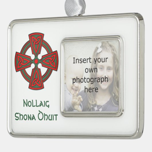 Aangepaste foto Keltisch Cross Irish kerstversieri Verzilverd Omlijst Ornament (Links)