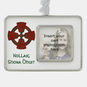 Aangepaste foto Keltisch Cross Irish kerstversieri Verzilverd Omlijst Ornament
