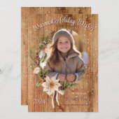 Aangepaste foto kerst bloemstuk houten achtergrond feestdagenkaart (Voorkant / Achterkant)