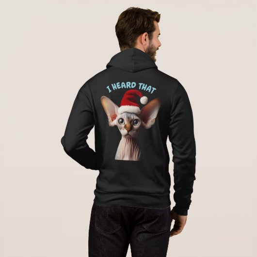 Aangepaste Foto Kerst Elf Sphynx Cat Funny Gezegde Hoodie (Achterkant volledig)