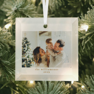 Aangepaste foto Kerst Minimalistisch Elegant Famil Glas Ornament