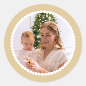 Aangepaste Foto Kerst Sneeuwbal Lijst Gold Ronde Sticker (Voorkant)