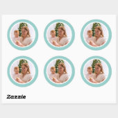 Aangepaste Foto Kerst Sneeuwbal Lijst Mint Ronde Sticker (Vel)