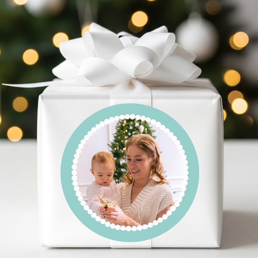 Aangepaste Foto Kerst Sneeuwbal Lijst Mint Ronde Sticker
