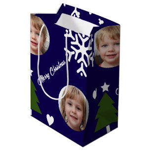 Aangepaste Foto Kerstboom en Sneeuwvlok Medium Cadeauzakje