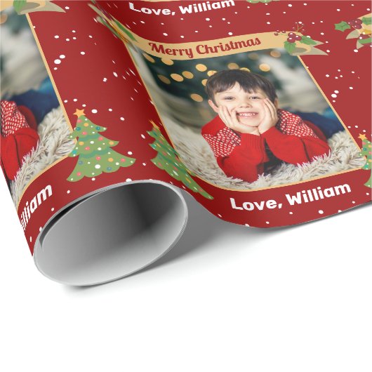 Aangepaste foto kerstfeestdag rood cadeaupapier (Rol Hoek)