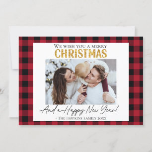 Aangepaste foto Kerstkaart rode buffel check