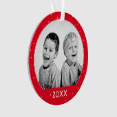 Aangepaste foto-kerstkerst van Red Snowflake Ornament (voorkant)