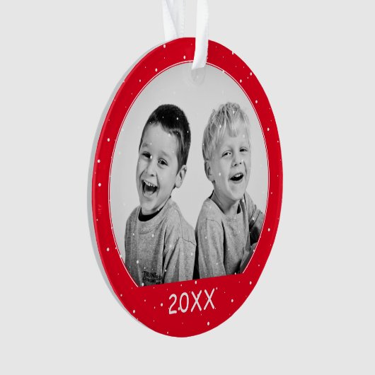 Aangepaste foto-kerstkerst van Red Snowflake Ornament (voorkant)