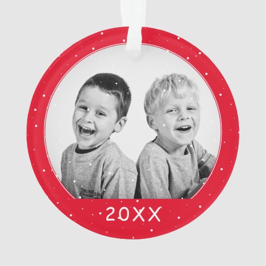 Aangepaste foto-kerstkerst van Red Snowflake Ornament (achterkant)