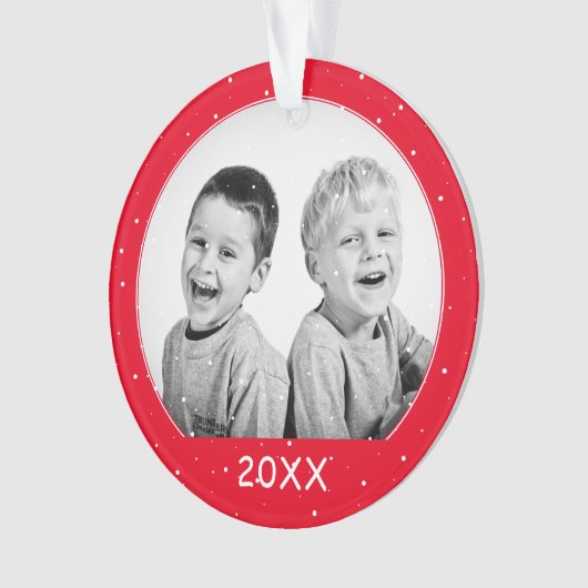 Aangepaste foto-kerstkerst van Red Snowflake Ornament (voorkant)