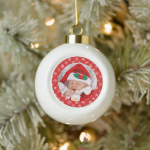 Aangepaste foto Kerstman Baby Rode Achtergrond Sne Keramische Bal Ornament