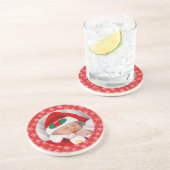 Aangepaste foto Kerstman Baby Rood Achtergrond Sne Zandsteen Onderzetter (Zijkant)