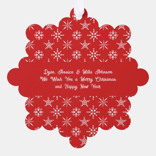 Aangepaste foto Kerstman Baby Sneeuwvlokken & Rood Ornament Kaart (Achterkant)