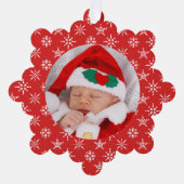 Aangepaste foto Kerstman Baby Sneeuwvlokken & Rood Ornament Kaart (Voorkant)