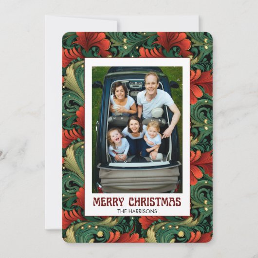 Aangepaste foto Kerstmis Art Nouveau bloemmotief Feestdagenkaart (Voorkant)