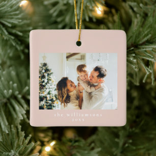 Aangepaste foto Kerstmis Blush Roze Eenvoudige Fam Keramisch Ornament