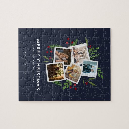Aangepaste Foto Kerstmis Collage Moderne Holly Nav Legpuzzel (Horizontaal)