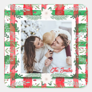 Aangepaste Foto Kerstmis Gepersonaliseerde Familie Vierkante Sticker