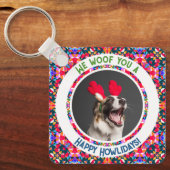 Aangepaste foto Kerstmis Hond Moeder Kleurrijk Sleutelhanger (Voorkant)