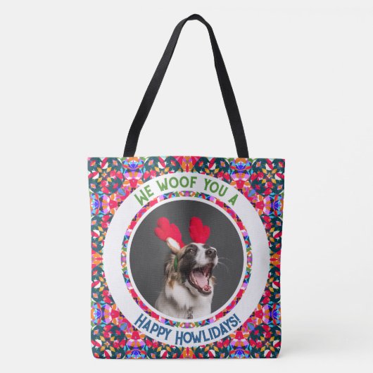 Aangepaste foto Kerstmis Hond Moeder Kleurrijk Tote Bag (Voorkant)