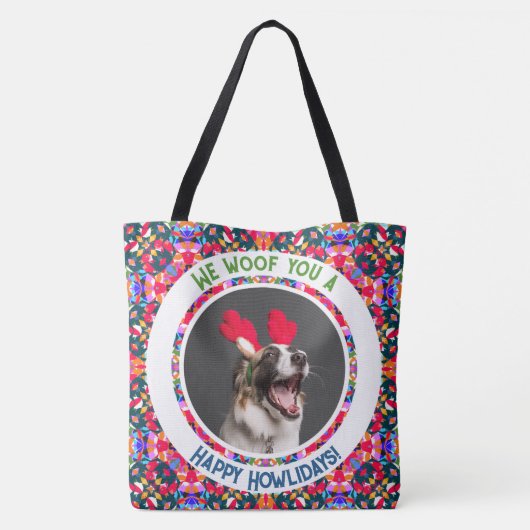 Aangepaste foto Kerstmis Hond Moeder Kleurrijk Tote Bag (Achterkant)