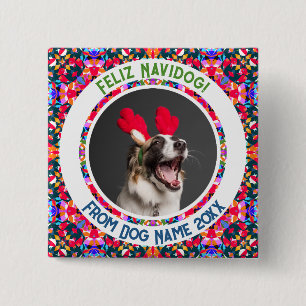 Aangepaste foto Kerstmis Hond Moeder Mama Papa Kle Vierkante Button 5,1 Cm