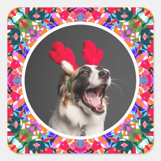 Aangepaste foto Kerstmis Hond Mum Papa Scrapbook Vierkante Sticker (Voorkant)