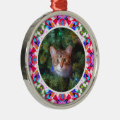 Aangepaste foto Kerstmis Kat Mama Papa Kleurrijk Metalen Ornament (Rechts)