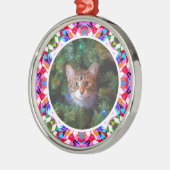 Aangepaste foto Kerstmis Kat Mama Papa Kleurrijk Metalen Ornament (Links)