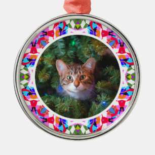 Aangepaste foto Kerstmis Kat Mama Papa Kleurrijk Metalen Ornament
