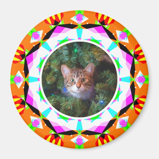 Aangepaste foto Kerstmis Kat Mama Papa Sinaasappel Magneet (Voorkant)