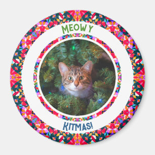 Aangepaste foto Kerstmis Kat Moeder Kleurrijk Magneet
