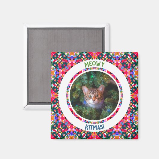 Aangepaste foto Kerstmis Kat Papa Kleurrijk Magneet (Voorkant / Achterkant)