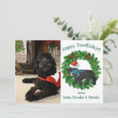 Aangepaste foto Kerstmis met Naughty Labradoodle (Staand voorkant)