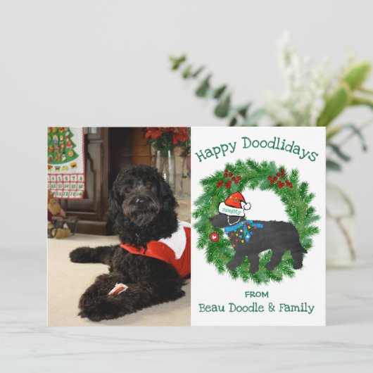 Aangepaste foto Kerstmis met Naughty Labradoodle (Staand voorkant)