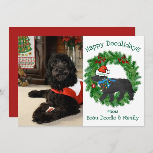 Aangepaste foto Kerstmis met Naughty Labradoodle (Voorkant / Achterkant)