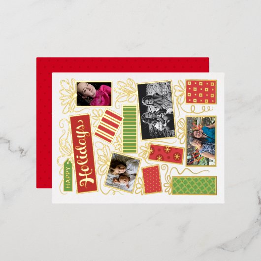 Aangepaste foto Kerstmis presenteert echte Folie Feestdagen Briefkaart (Voorkant / Achterkant)