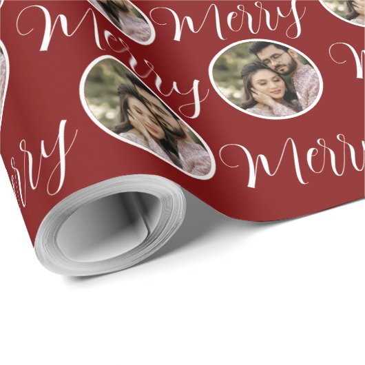 Aangepaste Foto Kerstmis Vrolijk Kerstmis | Red Cadeaupapier (Rol Hoek)