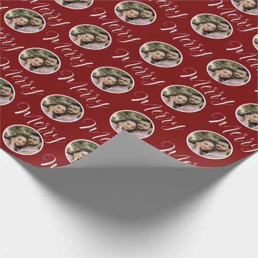 Aangepaste Foto Kerstmis Vrolijk Kerstmis | Red Cadeaupapier (Hoek)