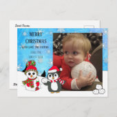 Aangepaste foto-kerstpinguïn en Snowman Briefkaart (Voorkant / Achterkant)
