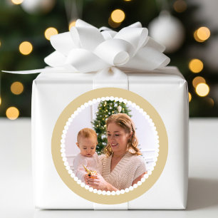 Aangepaste foto Kerstsneeuwbal lijst Goud Ronde Sticker