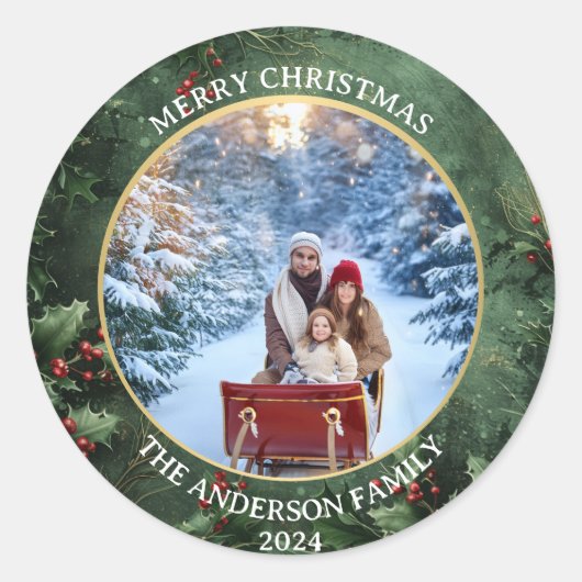 Aangepaste foto Kerststicker Ronde Sticker (Voorkant)