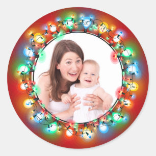 Aangepaste foto Kerstvakantie gloeilampen Ronde Sticker
