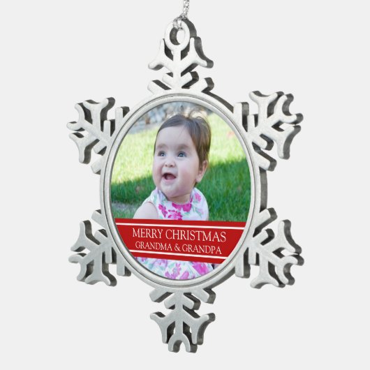 Aangepaste foto kerstversiering met grootouders tin sneeuwvlok ornament (Rechts)