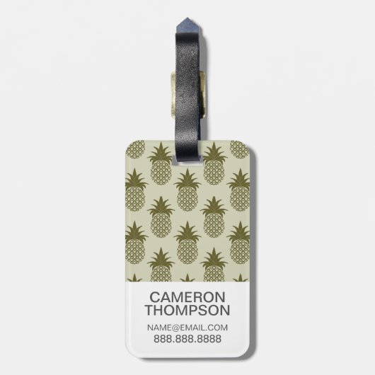 Aangepaste foto Khaki Ananas Patroon Bagagelabel (Achterkant verticaal)