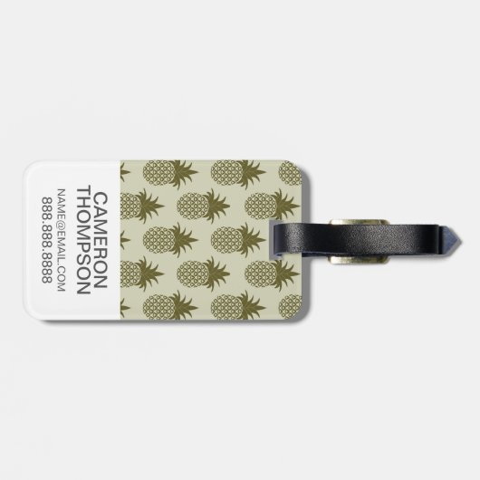 Aangepaste foto Khaki Ananas Patroon Bagagelabel (Achterkant horizontaal)