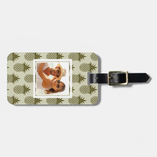 Aangepaste foto Khaki Pineapple Patroon Bagagelabel (Voorkant horizontaal)
