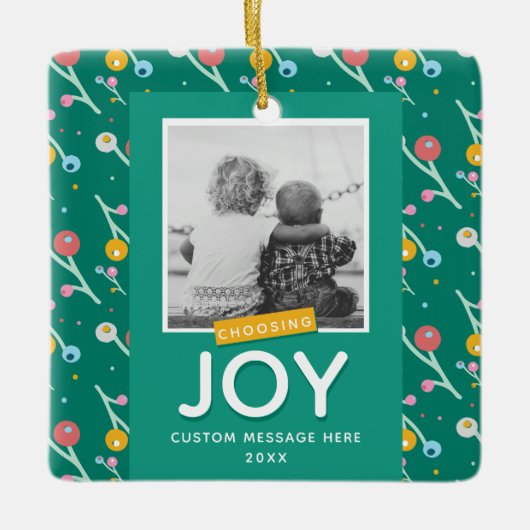 Aangepaste foto Kiezen Joy Holiday Berries Keramisch Ornament (Voorkant)